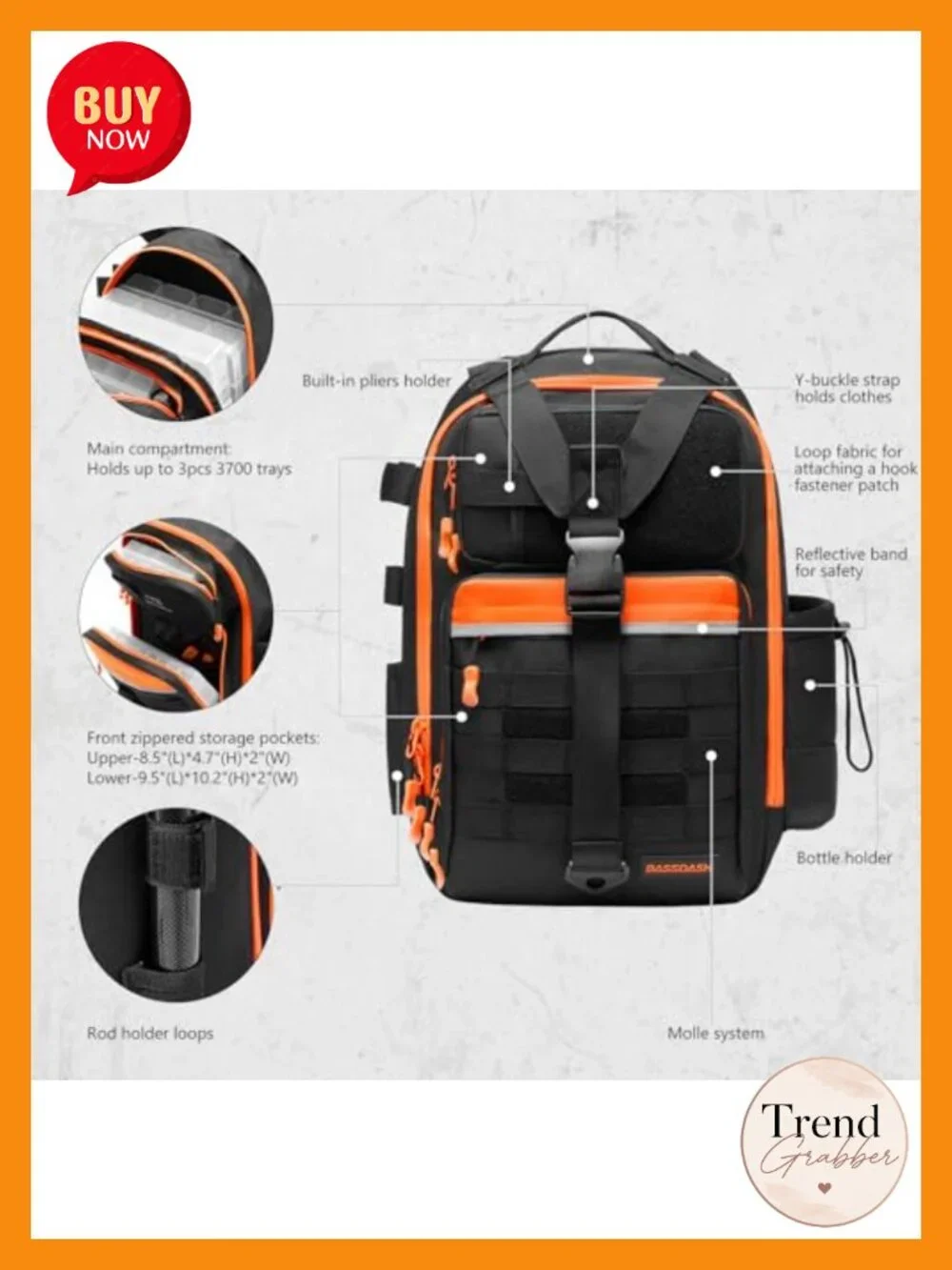 Convertible Fishing Backpack Sling Bag with Rod Holder, Water-Resistant
